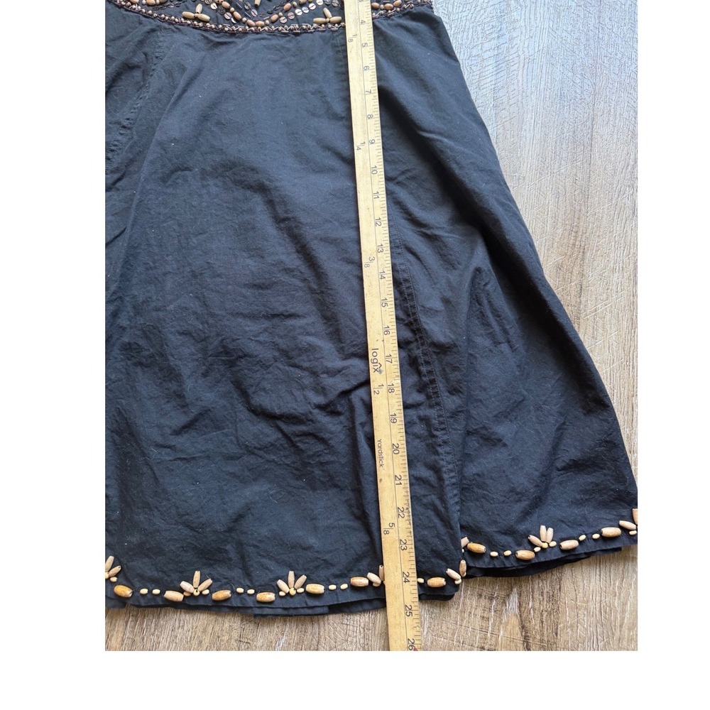 Lapis Black Cotton Beaded Sequin A-Line Skirt Boho Wood Bead Hem Size L 750 - Picture 3 of 9